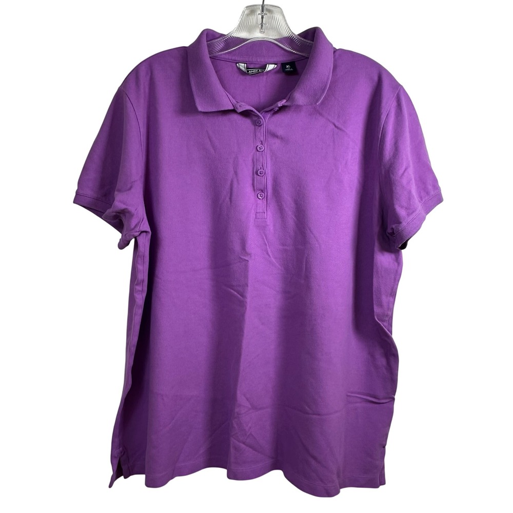 Lands End Womens XL Purple Short Sleeve Pique Polo Shirt Stretch Cotton 18
